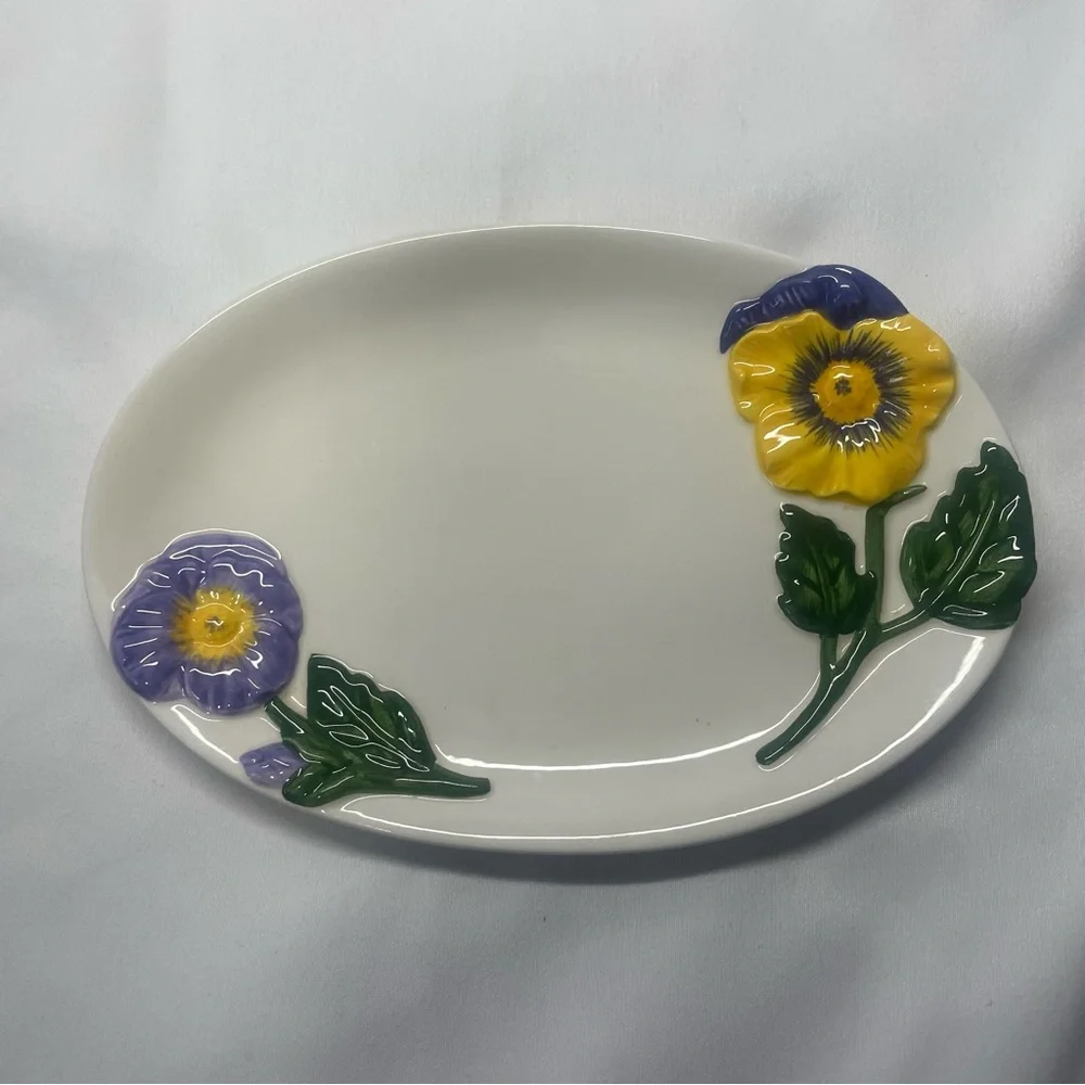 Vintage Avon Hand Painted Yellow Purple & Lavender Ceramic Soap or Vanity Dish